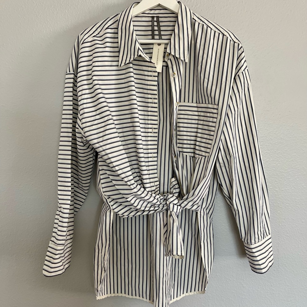 Anthropologie Navy and White Striped Blouse